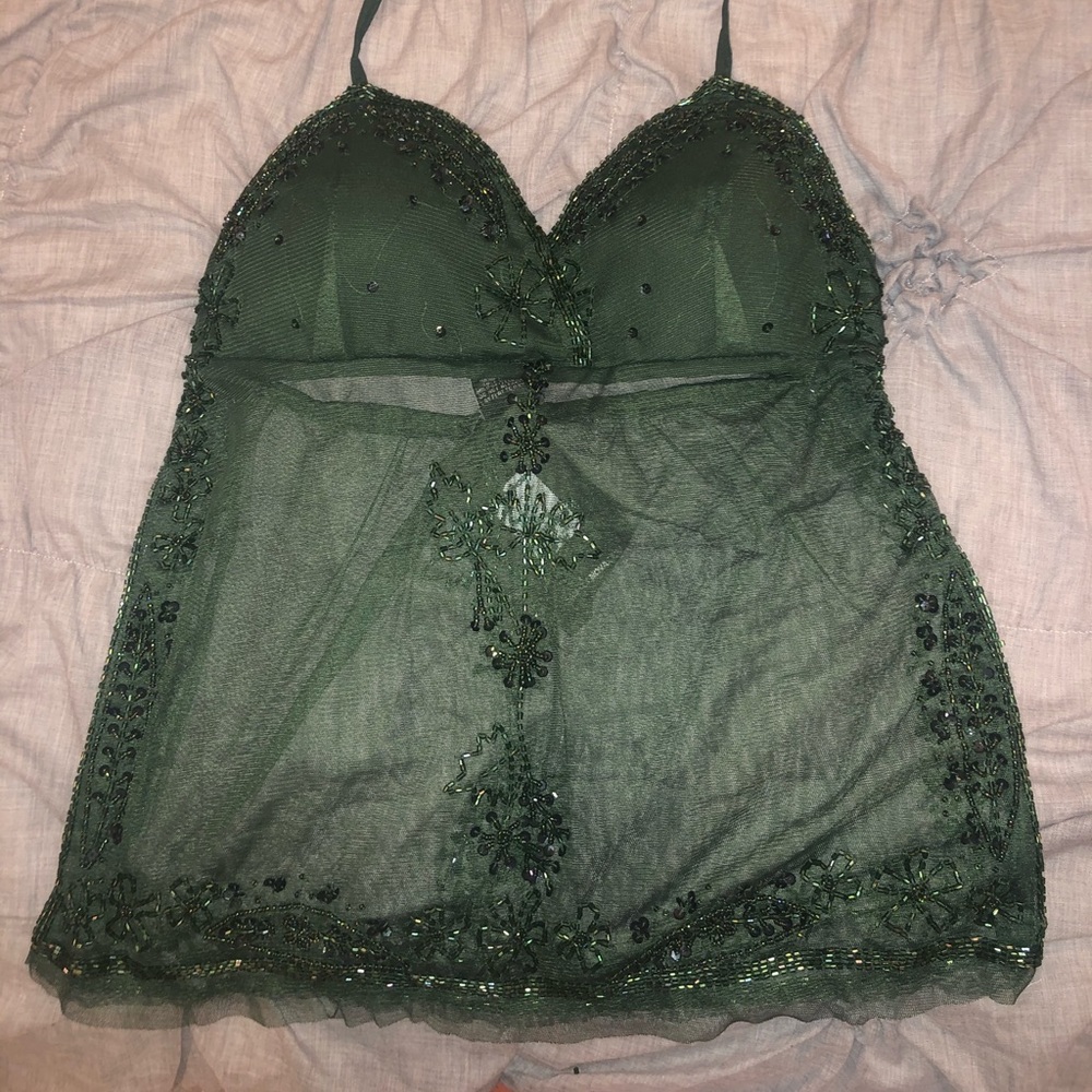 Green beaded halter top